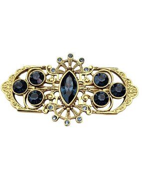 1928 Brand Blue Rhinestone Bar Brooch Fleur Pin J800
